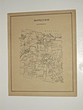 Hopkinton & Andover,  Nh. ,  Vintage Antique 1892 Reversible Map. ,  Not A Reprint.