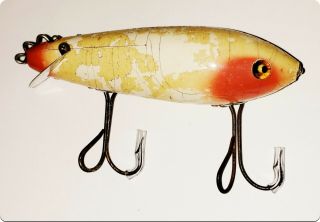 Heddon 1800 Crab Wiggler Lure White,  Red Eyes & Tail Rare Dummy Double Hooks