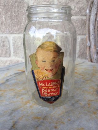Vintage Mclarens Invincible Peanut Butter Jar Paper Label Hamilton Ontario Rare