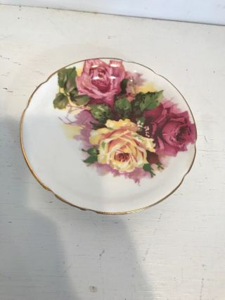 Vintage Stanley Cup & Saucer Large Pink & Yellow Roses On Blue China 2