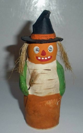 Rare Antique Halloween Paper Mache Witch With Jol Head - Germany