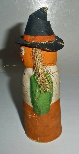 Rare Antique Halloween Paper Mache WITCH With JOL Head - Germany 2