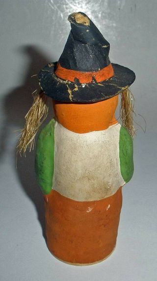 Rare Antique Halloween Paper Mache WITCH With JOL Head - Germany 3