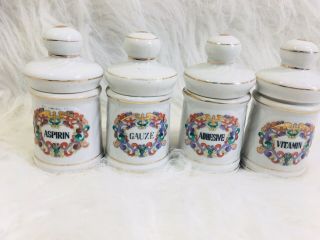 Antique Medicine Canisters Bottles Porcelain Containers Set Of 4