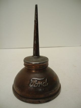 Antique Embossed Ford Model T A Copper Color Straight Spout Hand Pump Oiler Can