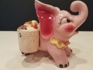 Thames Ceramic Pink Elephant Vintage Salt Pepper Set Japan Trunk Up Lucky Rare