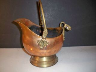 VINTAGE COPPER AND BRASS ASH BUCKET WITH BRASS AND DELFT HANDLE 8 1/2 INCHES 2