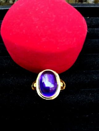 Naga Eye Ring Brass Violet Gem Serpent Painting Thai Amulet Charm Wealth Lucky