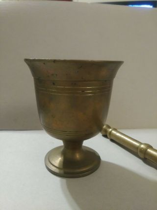 Antique Solid Brass Mortar And Pestle Set 4 1/2 " High Opening 4 " Diameter