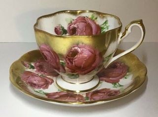 Queen Anne Pink Roses Gold Fine Bone China Cup & Saucer England (1845).
