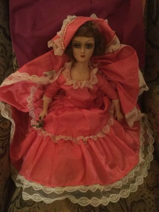 Antique Boudoir Doll 26” Composition And Plastic Mohair Wig Some Crazing