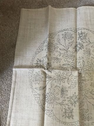 Vtg Linen Cushion Cover Ecru Transfer Printed Flowers To Embroider 17 x 19.  5 