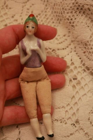 Antique Miniature Porcelain Flapper Bathing Beauty Half Doll Pin Cushion Doll