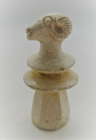 Ancient South Arabic Alabaster Stone Gaming Piece With Ram Head On Top Rare
