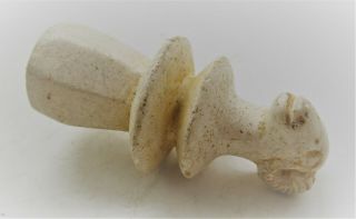 ANCIENT SOUTH ARABIC ALABASTER STONE GAMING PIECE WITH RAM HEAD ON TOP RARE 3