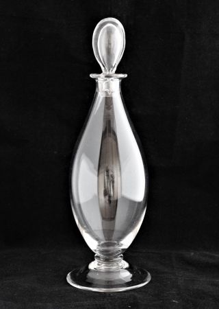 Vintage Hand Blown Glass Crystal Footed Clear Line Decanter & Stopper Sign