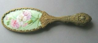 Antique Art Nouveau Hand Painted Limoges Vanity Mirror Carnations Flowers