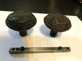 Pair Ornate Antique Art Craft Eastlake Victorian Cast Iron Door Knobs Hardware