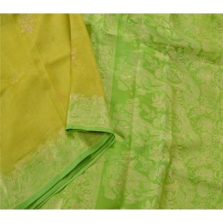 Tcw Vintage Saree 100 Pure Silk Woven Hand Beaded Green 5 Yd Fabric Craft Sari