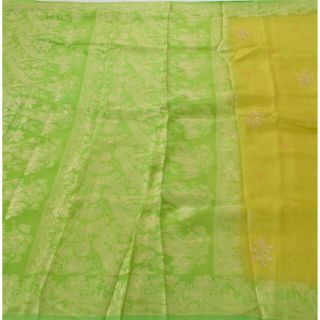 Tcw Vintage Saree 100 Pure Silk Woven Hand Beaded Green 5 Yd Fabric Craft Sari 2
