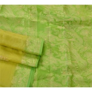 Tcw Vintage Saree 100 Pure Silk Woven Hand Beaded Green 5 Yd Fabric Craft Sari 3