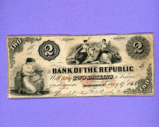 1855 $2 Bank Of The Republic Providence Ri Rare Note Very