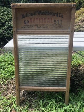 Vintage No 511 National Washboard Co.  Wood Glass Farmhouse Primitive Washing