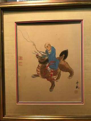 Antique Chinese Ink And Color Gouache On Silk - Framed And Signed By Artist