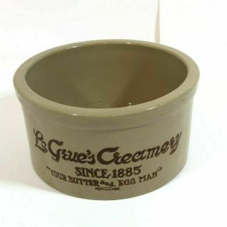 Vintage LE GEUE ' S Creamery Stoneware Crock Your Butter & Egg Man Advertising Tan 2