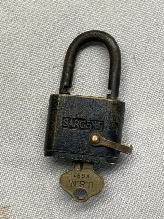 Vintage All Brass Sargent Lock Padlock Key Usn Wwii Decor Maybe Jewelry