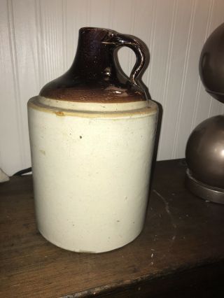Vintage Large Heavy Stoneware Ceramic Brown White Glaze Jug Moonshine Whiskey