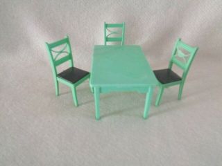 Renwal Vintage Kitchen Table 3 Chairs Jadeite Green Dollhouse Furniture Plastic