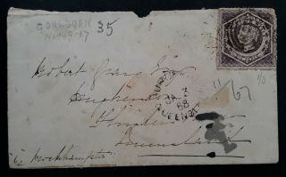 Rare 1867 Nsw Australia Cover Ties 6d Violet Large Diadem Stamp Rays 35 Goulburn