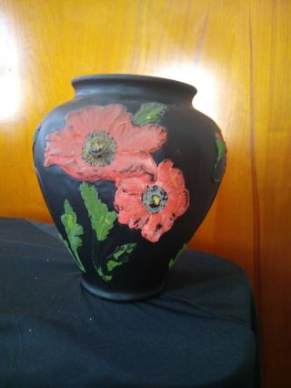 Tiffin Black Amethyst Poppy Coralene Painted Poppy Vase Rare