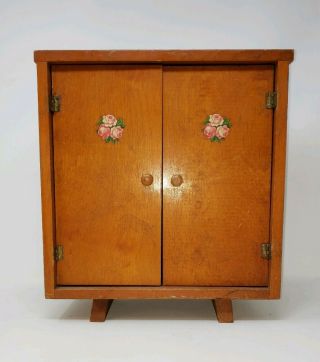 Vintage Antique Mid Century Modern Mcm Doll Wardrobe Armoire Dresser Furniture