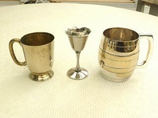 3 X Vintage Silver Plated 1/2 & 1 Pint Tankards And Sherry Glass 1440582/585