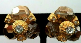 Rare Vintage Estate Signed Denicola Crystal Flower 3/4 " Clip Earrings G819g