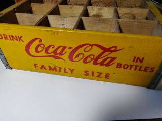 Rare Antique Drink Coca - Cola Yellow Wooden Crate Box Family Size (serves 12)
