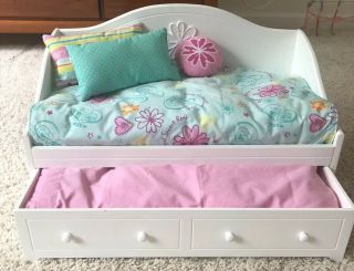 American Girl White Trundle Bed Plus Dreamy Bedding.