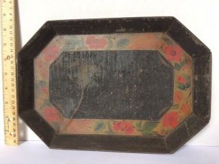 19 C.  Tole Floral Painted Octagonal Tin Tray 12 1/4 " X 8 1/2 " X 3/4 "