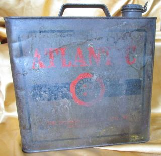 Rare 1920s Antique Vintage Atlantic Old Tin Oil Can