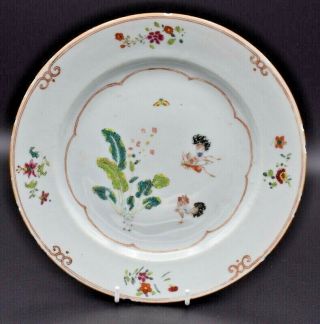 18th Century Chinese Famille Rose Plate Decorated Chicken Locust & Flowers