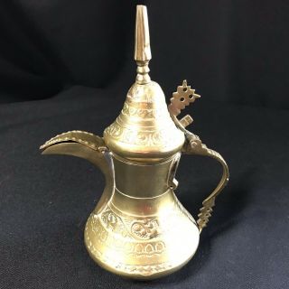 Antique Brass Middle Eastern Bedouin Dallah Coffee Pot With Rare Spout Cover