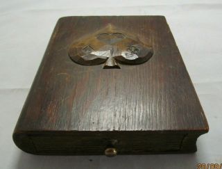 Unusual Vintage Wooden Playing Card Box In The Shape Of A Book
