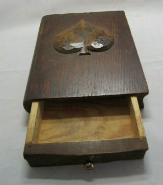 Unusual vintage wooden playing card box in the shape of a book 3
