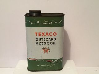 Full - Vintage Texaco Outboard Motor Oil Can Great Graphics Rare Flat Quart