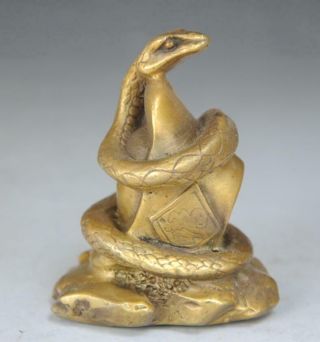Chinese Old Folk Hand Engraving Brass Snake Sycee Statue B01