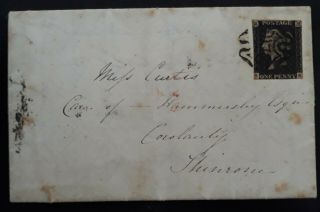 Very Rare 1841 Great Britain Folded Letter Ties Penny Black Stamp Intense Colour