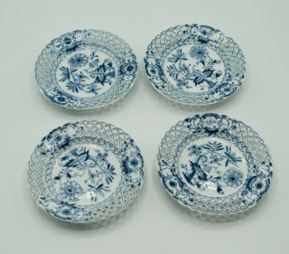 (4) Meissen Porcelain Blue Onion Pattern - Reticulated - Rare 5 " Plate/saucers