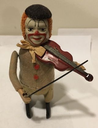 Antique Schuco Tin Wind - Up Toy Clown With Violin : Made In Germany
